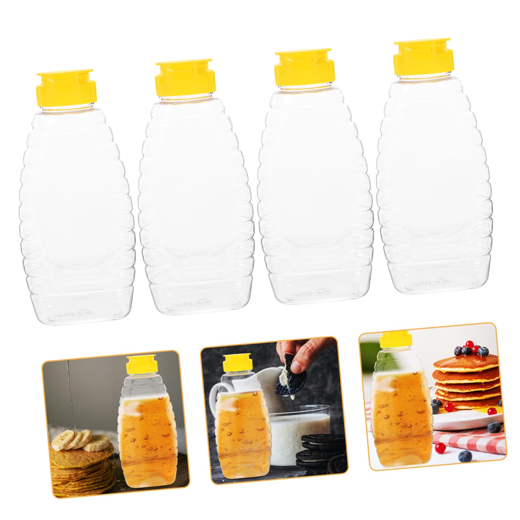 HEALLILY 4 Pack Honey Dispenser Plastic Condiment Containers with Lids Squeeze Bottle for Honey Salad Dressing Sauce Jam Bulk Cute