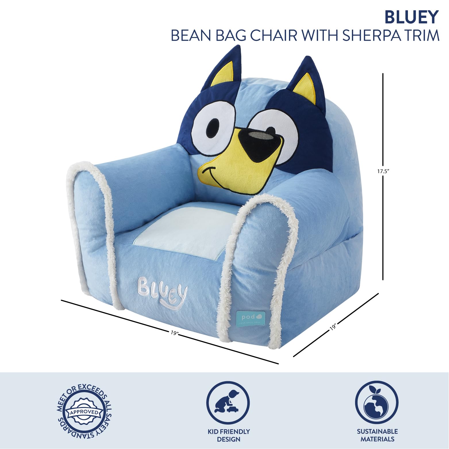 Bluey Kids Bean Bag Sofa Chair with Armrests,Soft, Comfortable, Structured Seat for Ages 3+, Lounge Chair, Lightweight and Cozy, Ideal for Playroom or Bedroom Decor