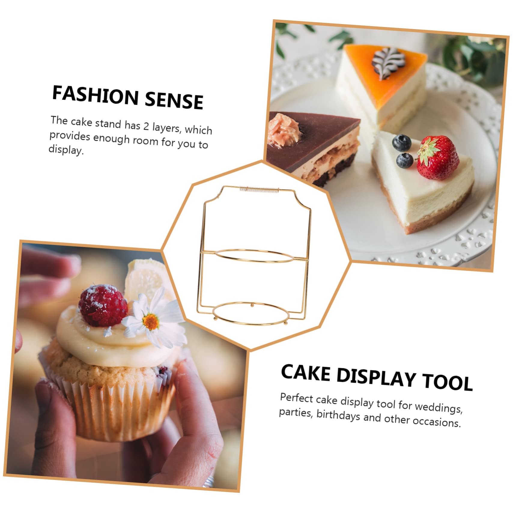 LIFKOME Espositore per Dessert e Frutta Alzata Stile Europeo Oro per Torte a Doppio Strato in Ferro per Matrimonio e Compleanno