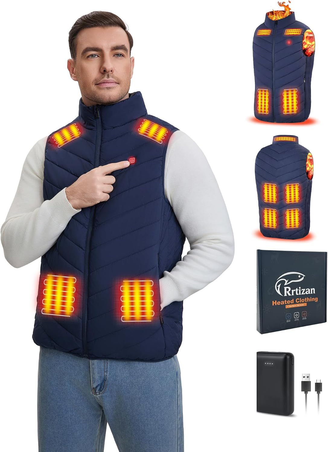 Rrtizan Heated Vest for Men,Lightweight Electric Heating Vest with Battery Pack for Winter Outdoor Hunting Skiing Hiking work