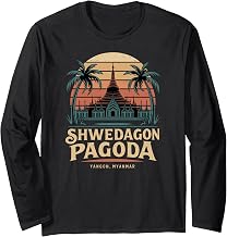 Shwedagon Pagoda Yangon Myanmar, Sunset and Temple Long Sleeve T-Shirt