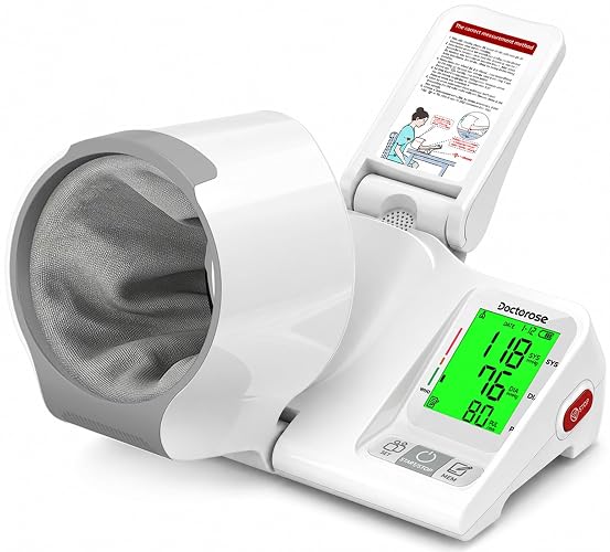 Doctorose Upper Arm Blood Pressure Monitor, One-Touch Automatic Monitor | No-Wrap Blood Pressure Monitors for Home Use Auto-Fits Standard & Large Arms 7.1"-16.5", 3-Color Display,2 Users/198 Memory