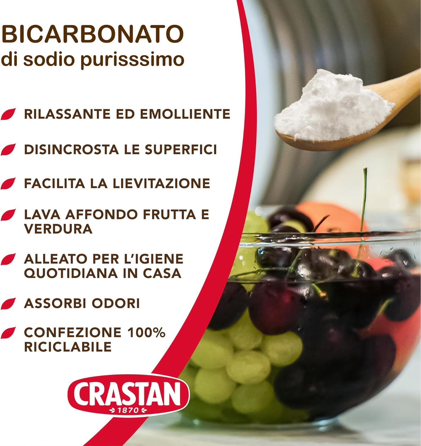 Crastan Bicarbonato di sodio purissimo Bicarbonate de sodium pur pour un usage domestique et alimentaire 12 x 750 g + Italian Gourmet Polpa 400 g