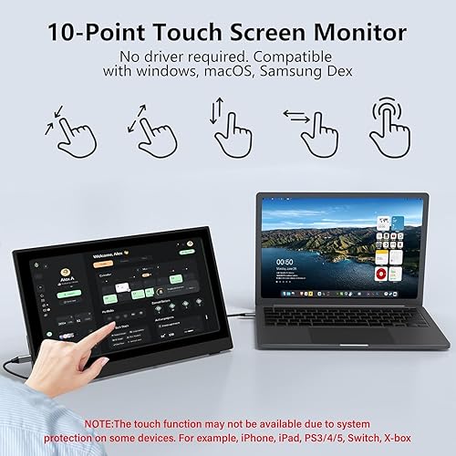 Miniatura 3 de InnoView Monitor portátil con pantalla táctil de 15.6 pulgadas, 1080P, 10 puntos, monitores portátiles con funda protectora con soporte integrado,
