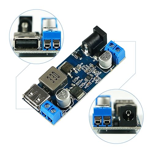 Miniatura 3 de Módulo convertidor Buck de 6 V 9 V 12 V 24 V a CC 5 V 5 A, 9-36 V reductor a transformador USB 5V Placa reguladora de voltaje de salida dual 2