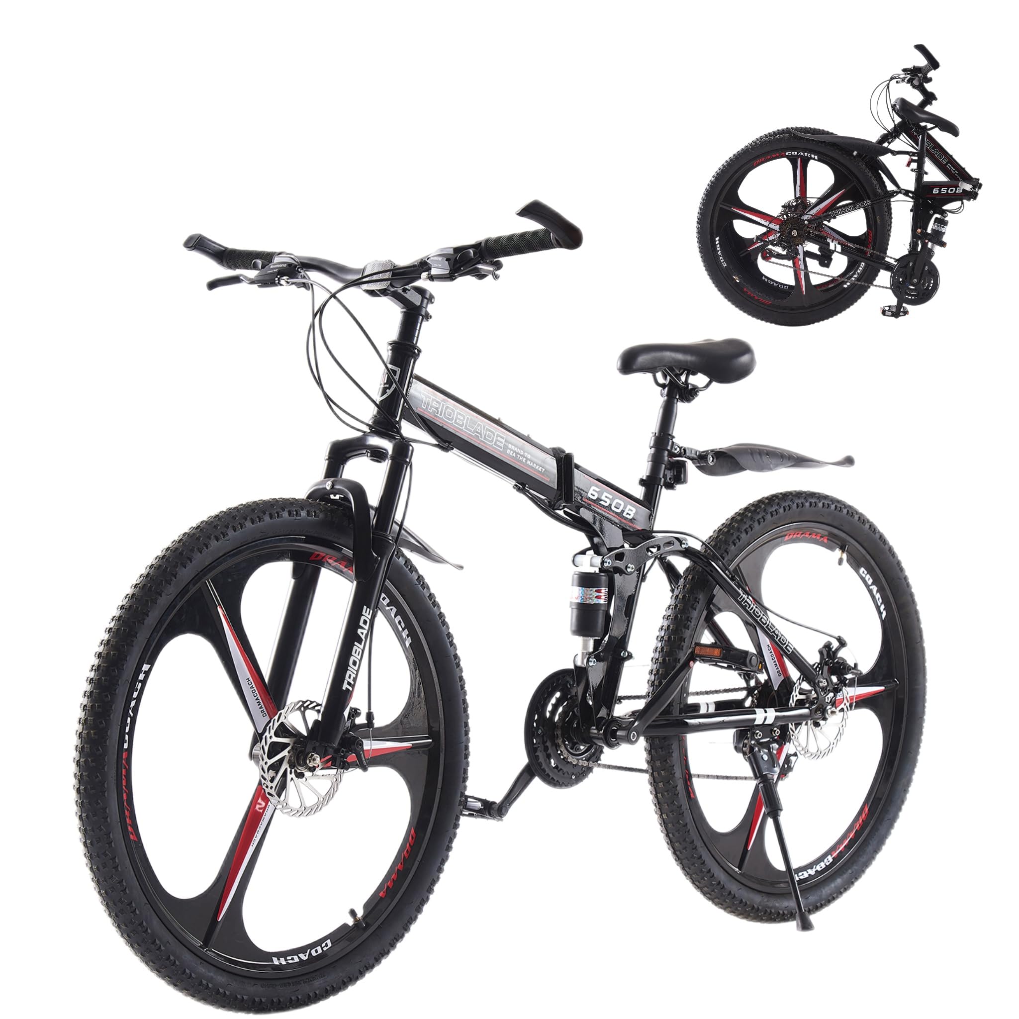 24 26 27.5In Foldable Mountain Bike Dual Suspension Hardtail Bicycle Men Women Mountain Bike 21 Speed Drivetrain Lightweight Frame Sport Cycling Bike for Adult