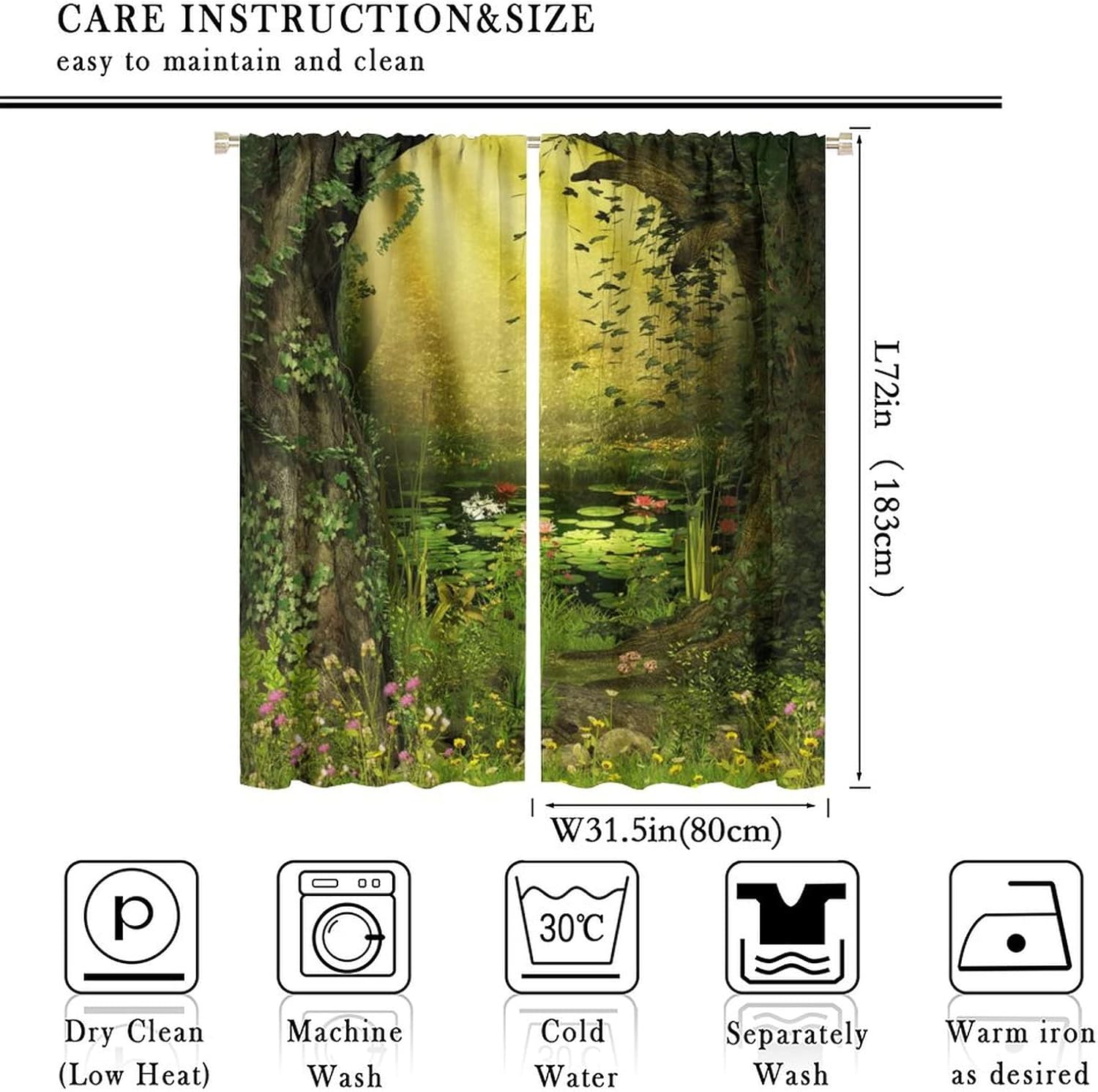 Forest Curtains, Dream Fairy Tale Forest Plants Natural Landscape Home Bedroom Living Room Window Treatments Drapes 63x72in