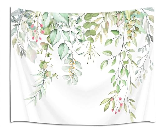 Miniatura 4 de LB Tapiz de hojas verdes, tapiz de hojas de eucalipto, plantas tropicales, acuarela, primavera, botánico, floral, tapiz para colgar en la pared para