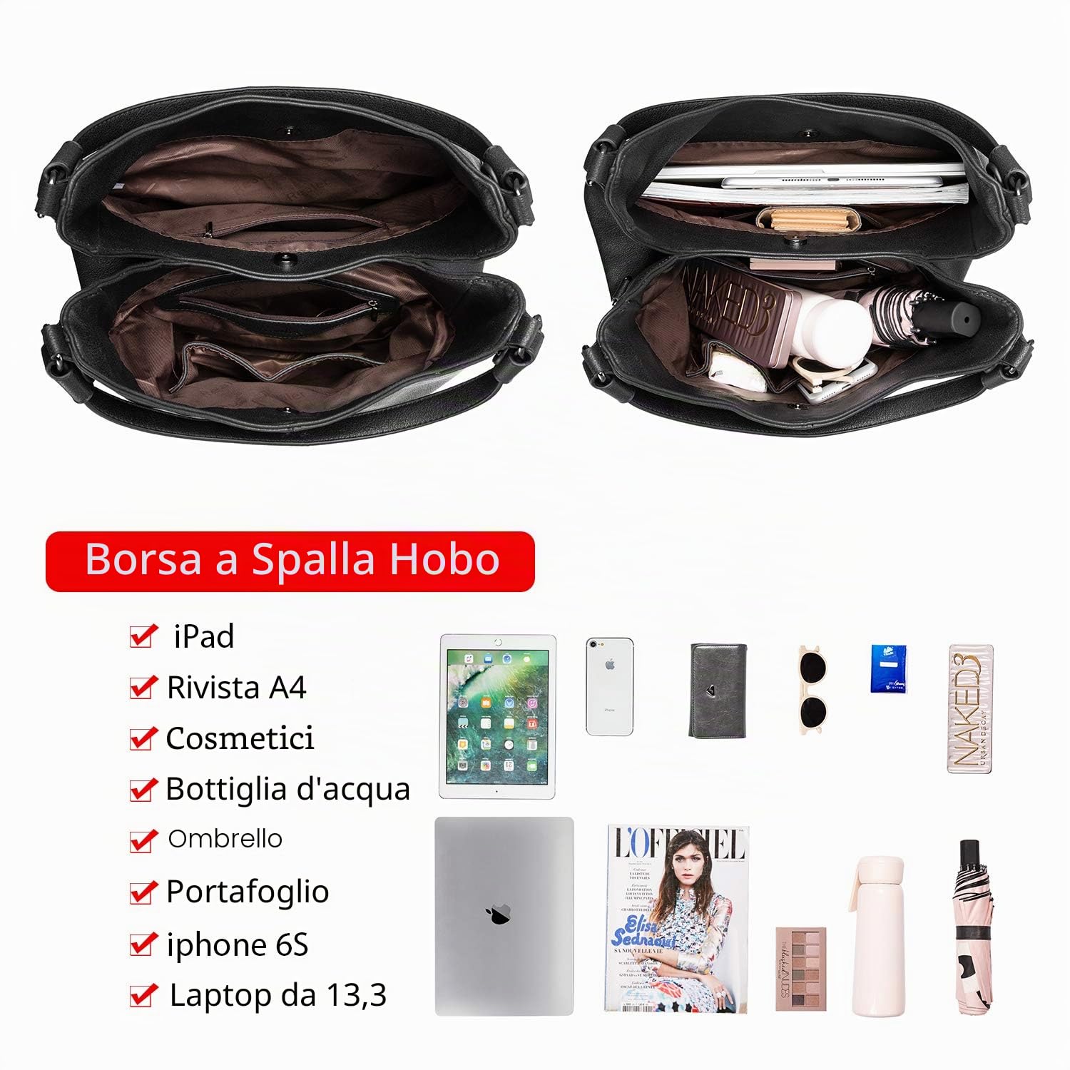 Realer Borsa a Mano Elegante Donna Borse Tracolla Grande Ecopelle Casuale Borse a Spalla Tote Hobo con 2 Scomparti