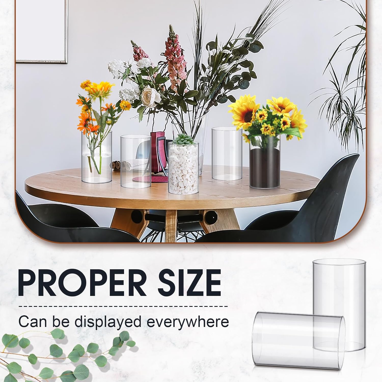 Vesici 12 Pcs Plastic Cylinder Vase 6 Inch Acrylic Cylinder Clear Flower Vase Bulk Hurricane Candle Holder Round Wide Container Centerpiece for Home Office Wedding Decorations