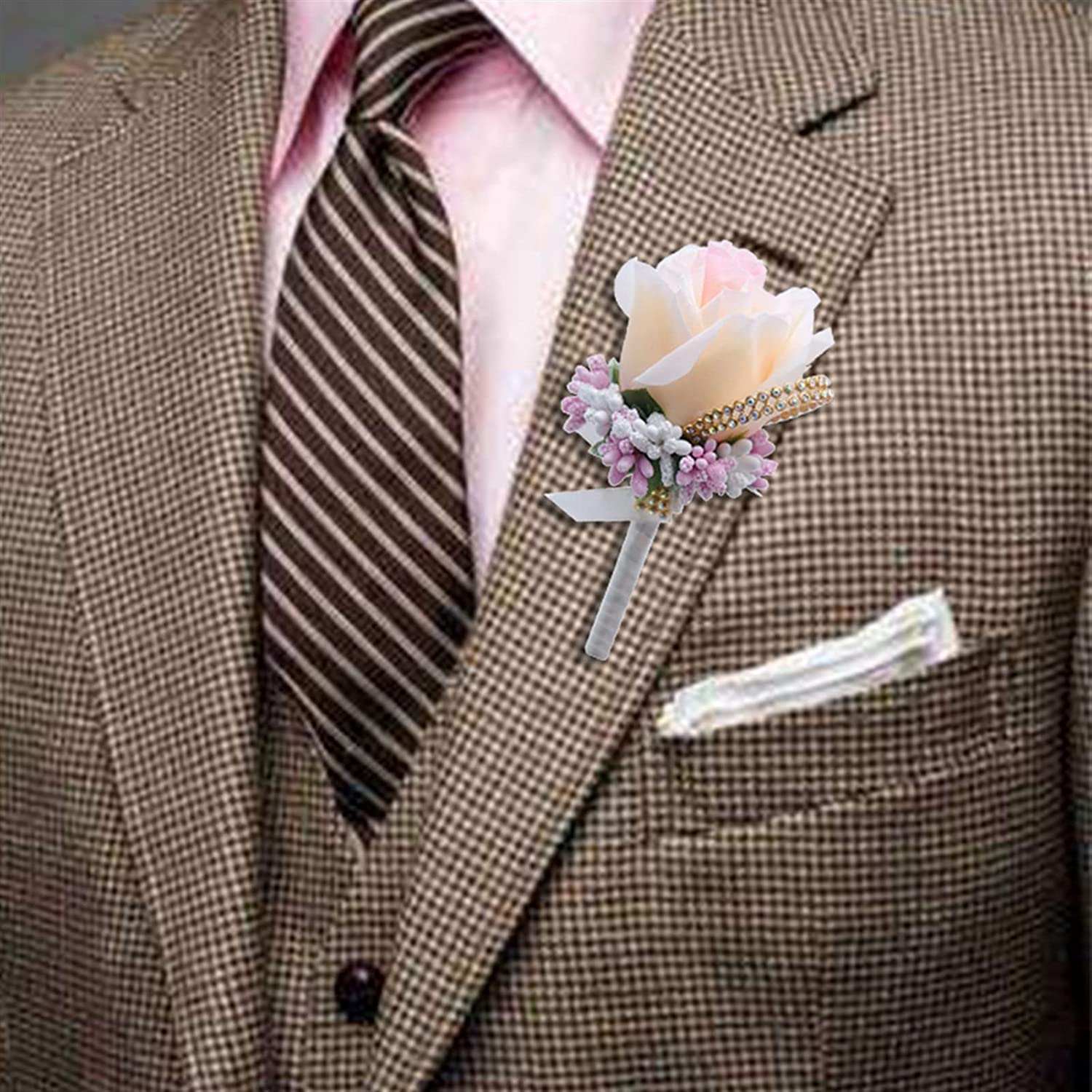 Handgelenkskorsagen für Hochzeiten， Rose Brosche Hochzeit Corsagen Armband Brautjungfern weiß Bräutigam Blume Boutonniere Zeremonie Blumen(Ivory)