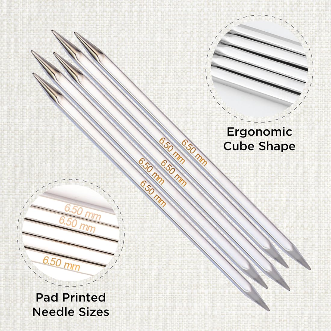 KnitPro Nova Cubics Double Pointed Needles 6" (15cm), Silver, 6.50mm - Image 2