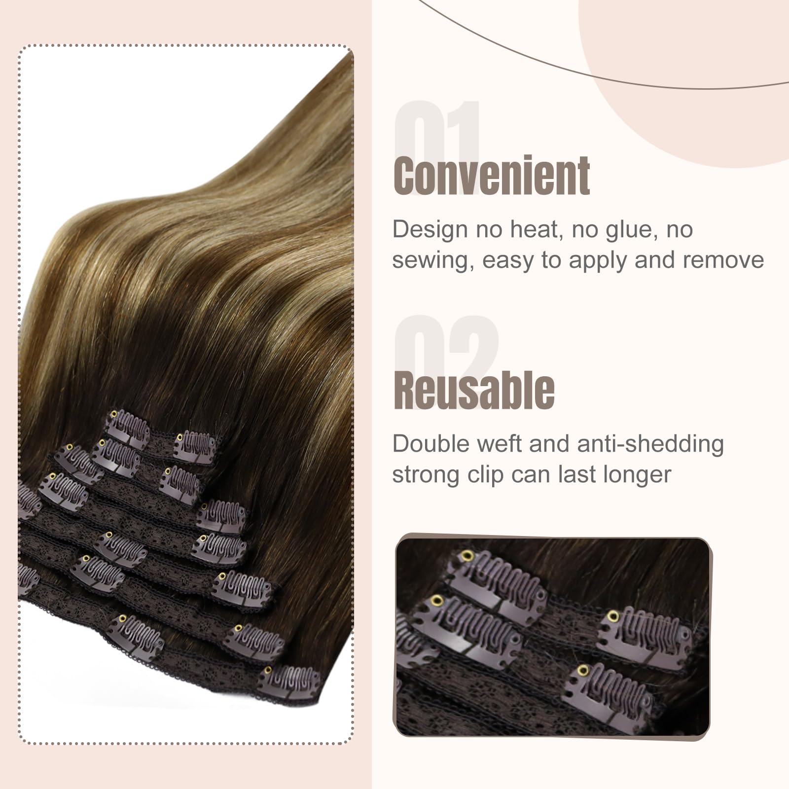 Fshine Estensioni Dei Capelli Clip in Estensioni Dei Capelli Umani 24 Pollice Balayage Medio Marrone Con Platino Biondo Reale Capelli Umani Dritti Capelli Umani Reali Spessi Per Le Donne 120g 7pcs