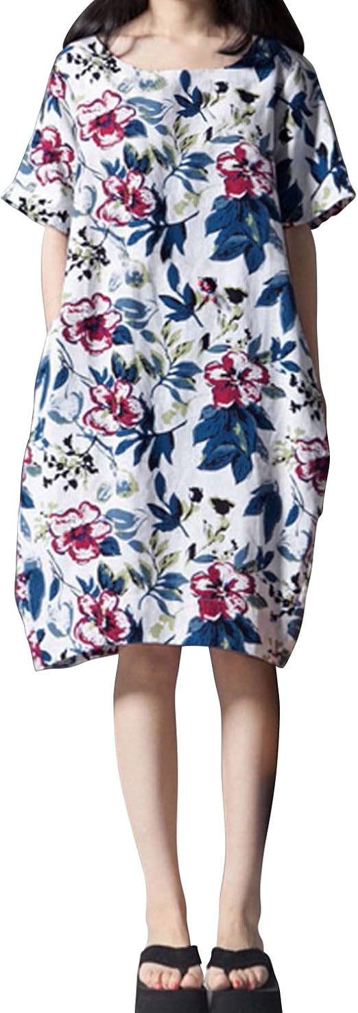 Amazon Co Jp Styledome 女性 半袖 サンドレス エスニック 花柄 コットン シャツ 8種類サイズ ワンピース 服 ファッション小物