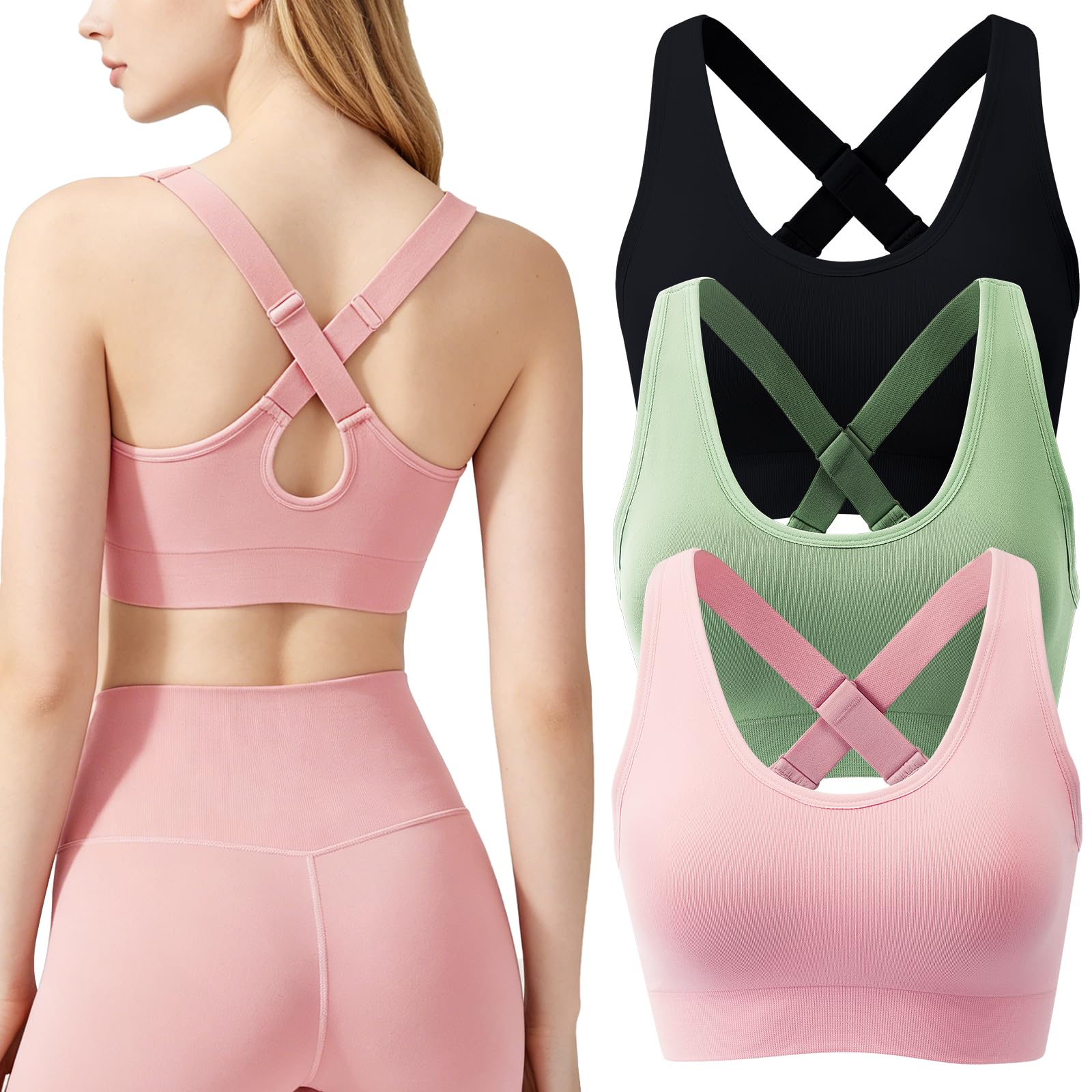 SPORME RUNNING 1/2/3er Pack Sport BH Damen Push up BH Ohne Buegel Träger Gekreuzt Sport Bustier Damen für Fitness Lauf Joggen Yoga