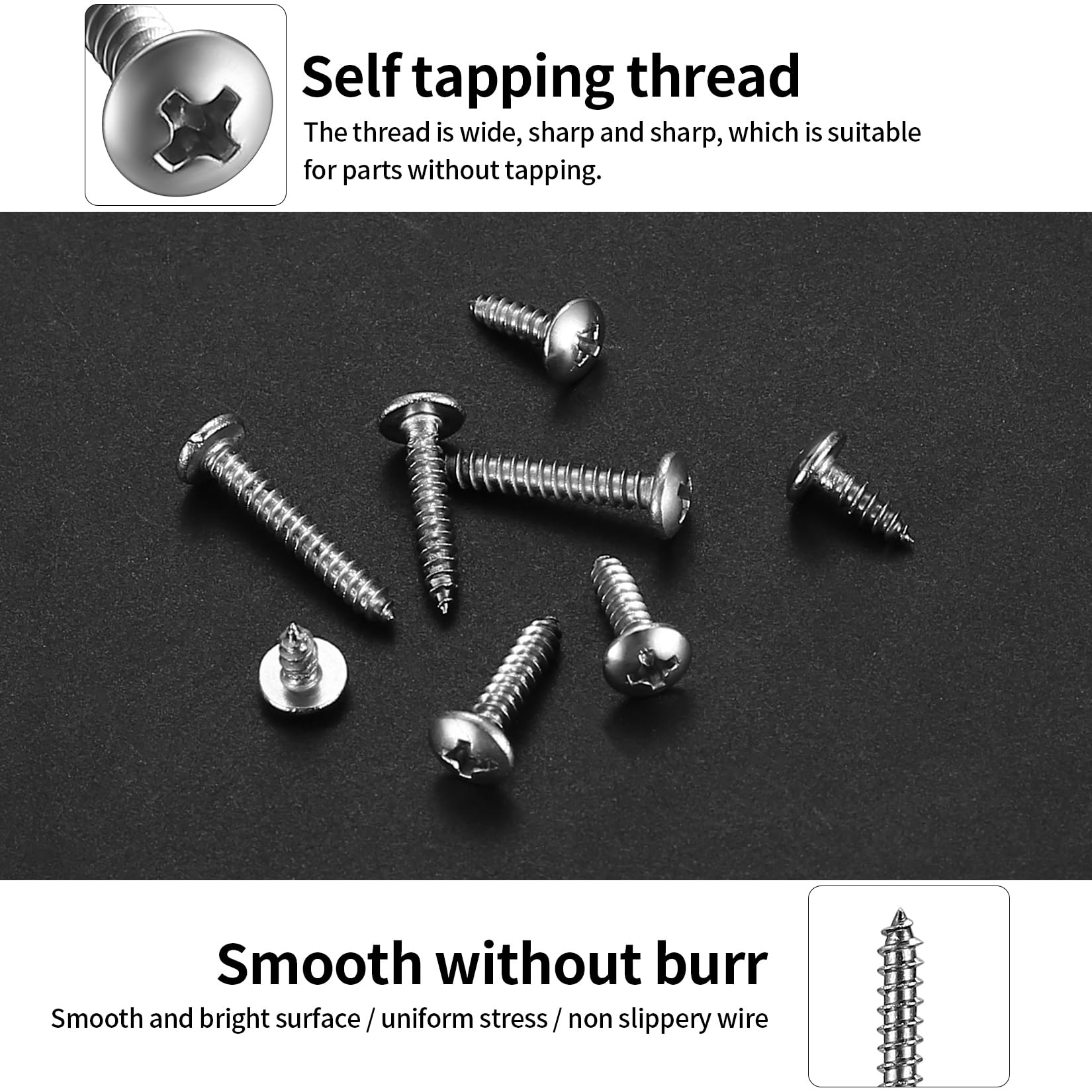 235 Pcs M3 Self Tapping Screws, Stainless Steel Pozi Flanged Screws, Phillips Pan Head Screws for Wood Screws Assortment, Round Head Truss Head Tapping Screws for Woodwork Repairment (M3) - Image 4