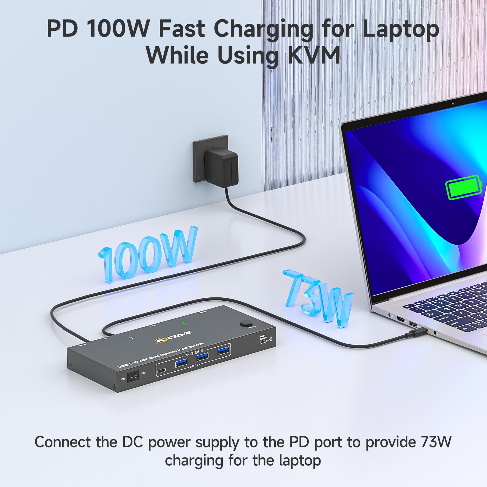 4K 60Hz USB C HDMI DP KVM Switch 1 PC 1 Laptop Sharing 2 monitory i 4 porty USB 3.0, PD 73 W do laptopów, przełączniki KVM Dual Monitor z pilotem zdalnego sterowania i kablem USB