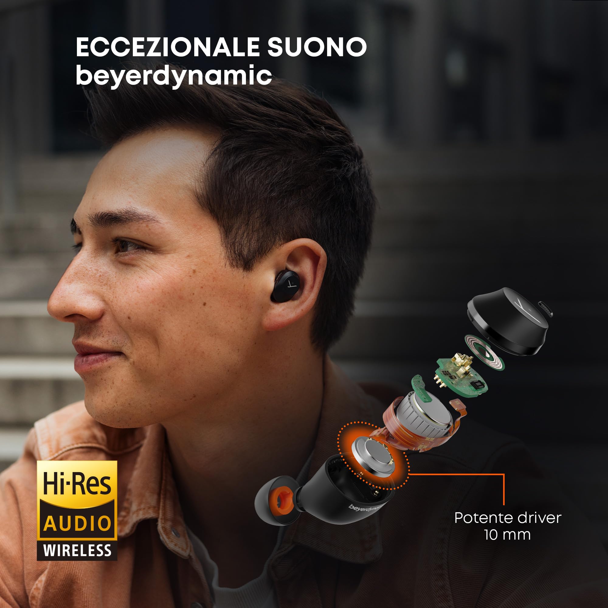 beyerdynamic Amiron 300 Cuffie True Wireless con cancellazione attiva del rumore e modalità Trasparenza, auricolari crema, Bluetooth in-ear, 38 ore di autonomia.