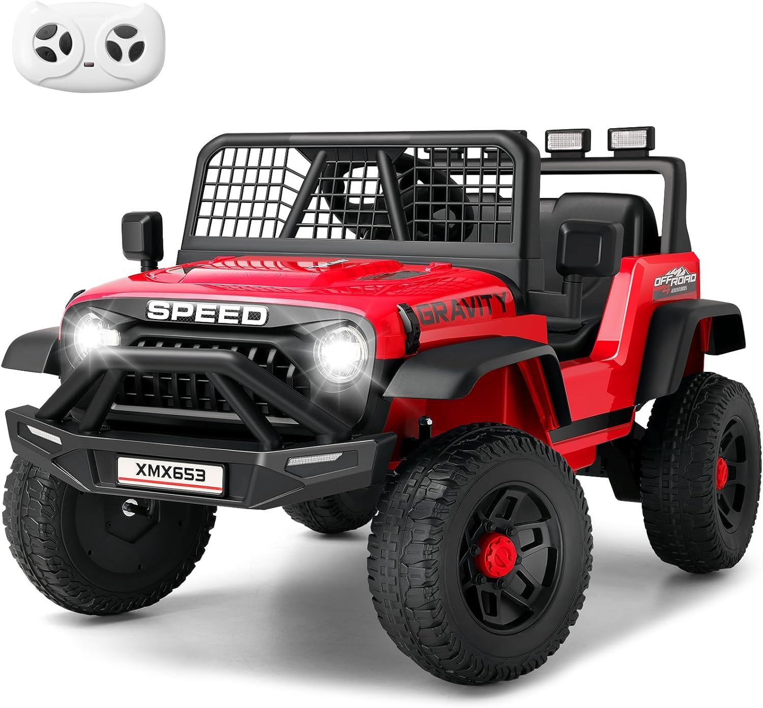 Hikole 24V Ride on Car with Remote Control, Power Car Wheels for Kids, Music Player, Shock Absorption, LED Lights, 3 Speeds, Safety Belt, Electric Car for Girls Boys, Red