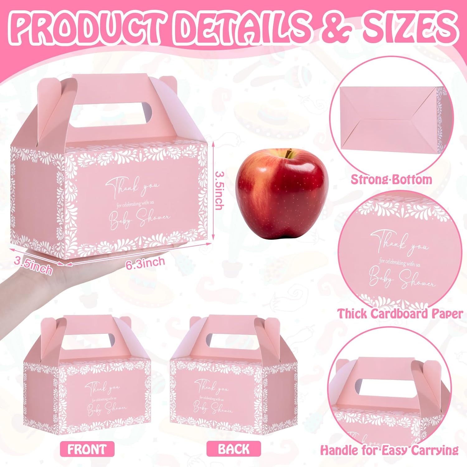 Eaasty 36 Pcs Cielito Lindo Baby Shower Party Favor Boxes Plato De Barro Mexican Candy Treat Goodie Box Paper Terracotta Snack Cookie Gift Holder for Gender Reveal Birthday Decoration Supplies, Pink - Image 3