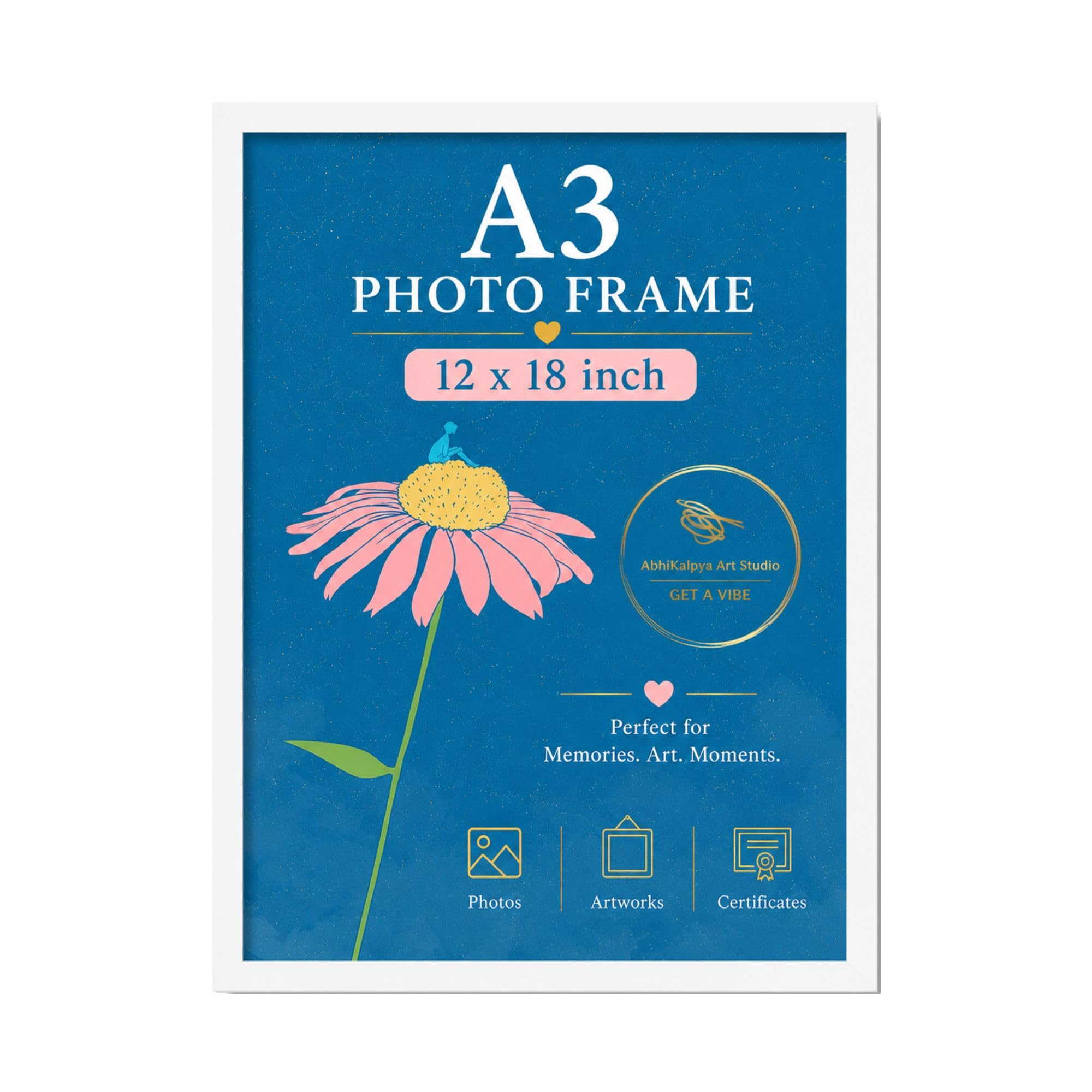 AbhiKalpya Art Studio A3 Size Photo Frame For Document, Photo, Quote,Certificate Wall Hanging Picture Frame For Home and Office Wall Decoration,Size Medium 12x18 inch, White (2)-image-26