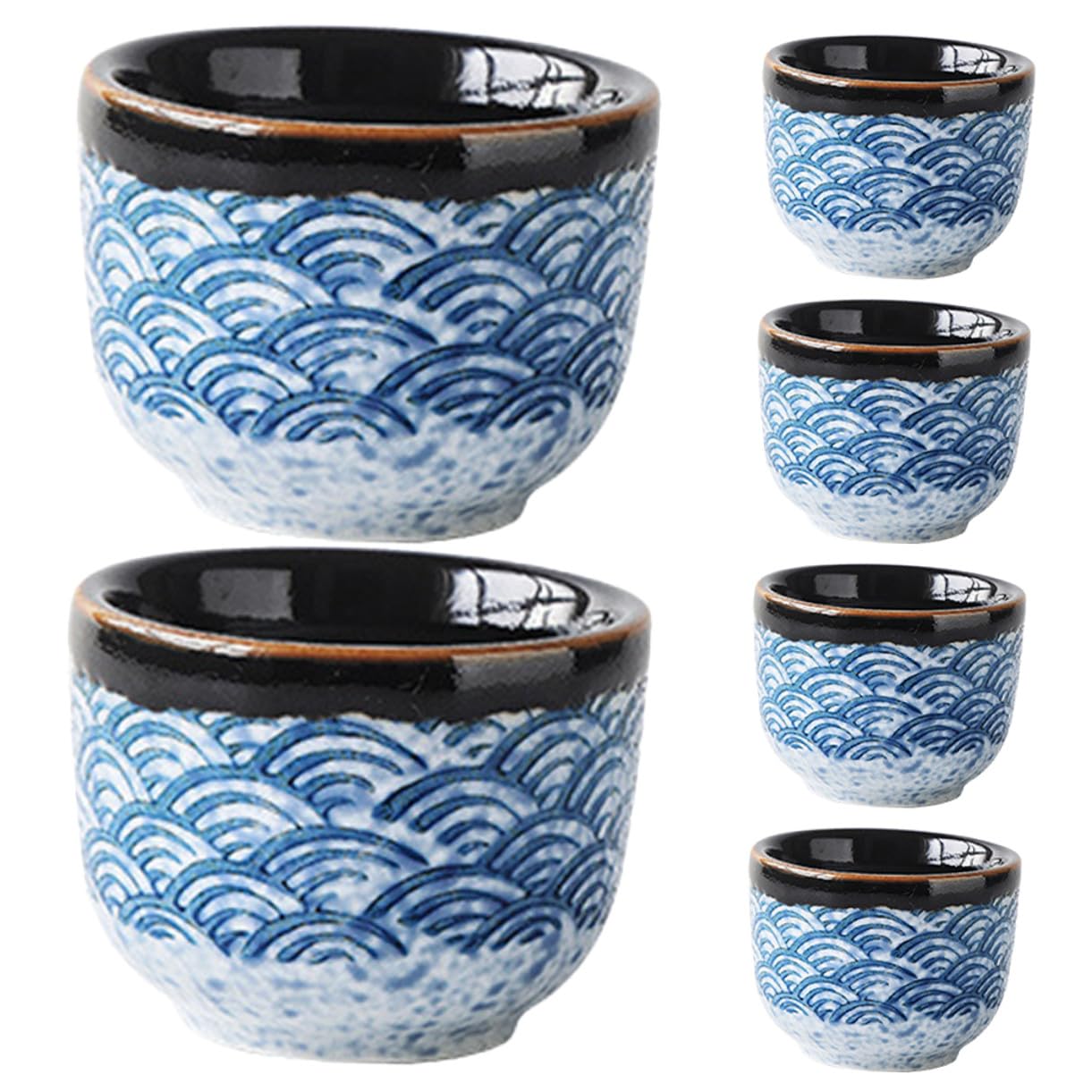 Tasses à thé japonaises céramique motif ondulation marine set multifonction de 6