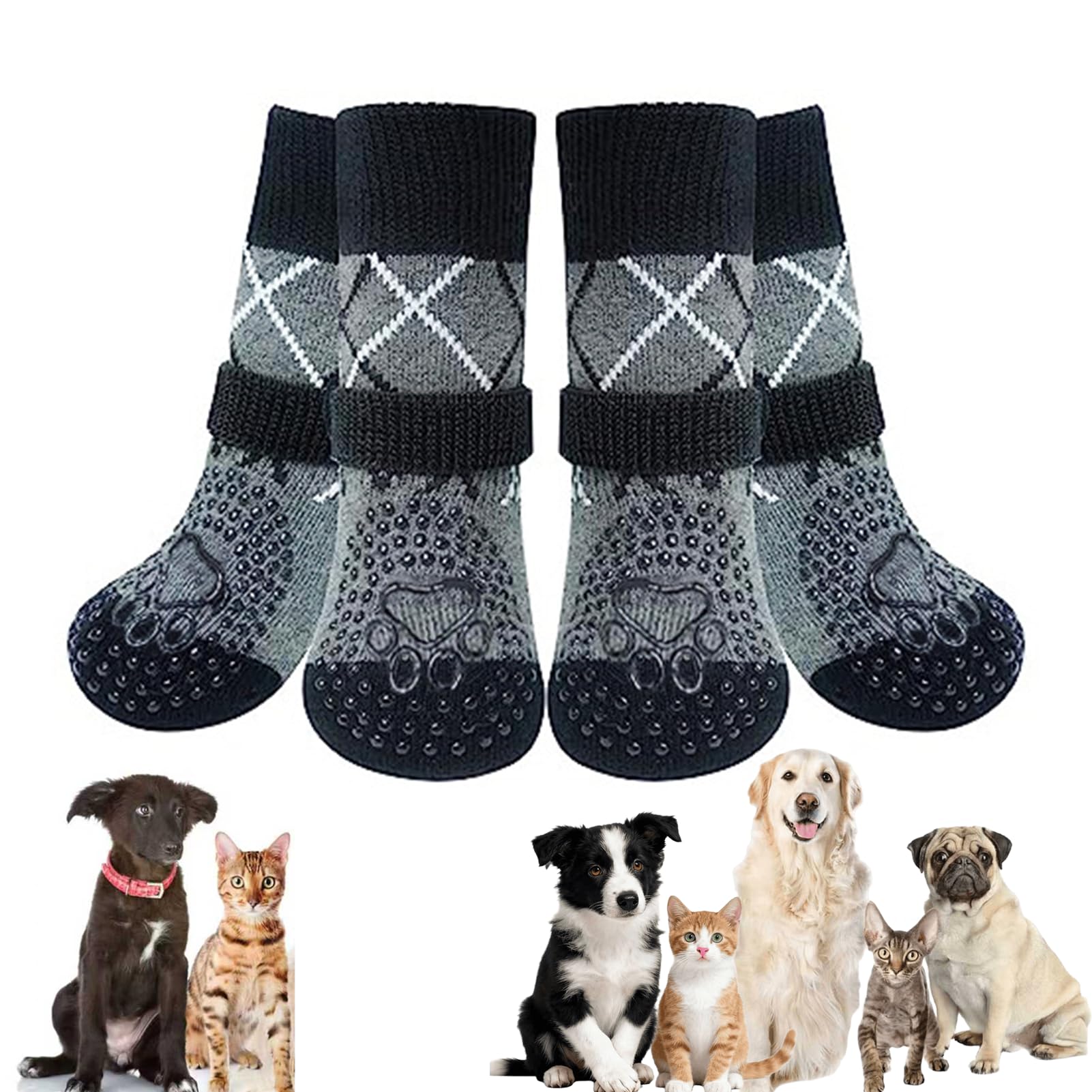 2 Pairs Anti Slip Dog Socks Double Side, Dog Paw Protector with Adjustable Strap, Dog Socks Paws Stop Licking, Traction Control Toe Grips Boots, Outdoor, Indoor Hardwood Floors Walking(S)