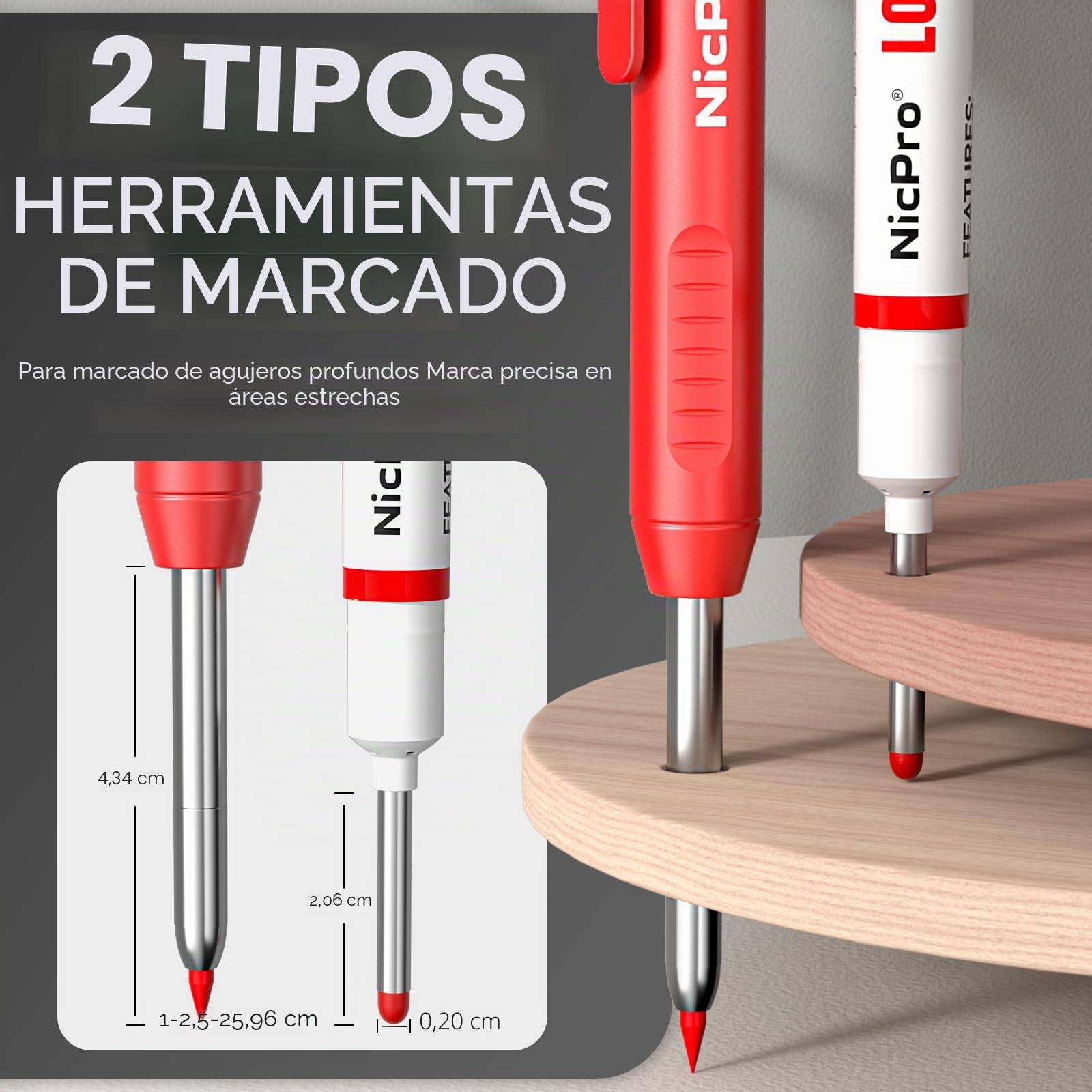 Nicpro 3 piezas CP1000 lapiz carpintero profesional con sacapuntas, portaminas de carpintero con 39 recambios, rotuladores de punta larga y profunda, lápiz resistente para carpintería