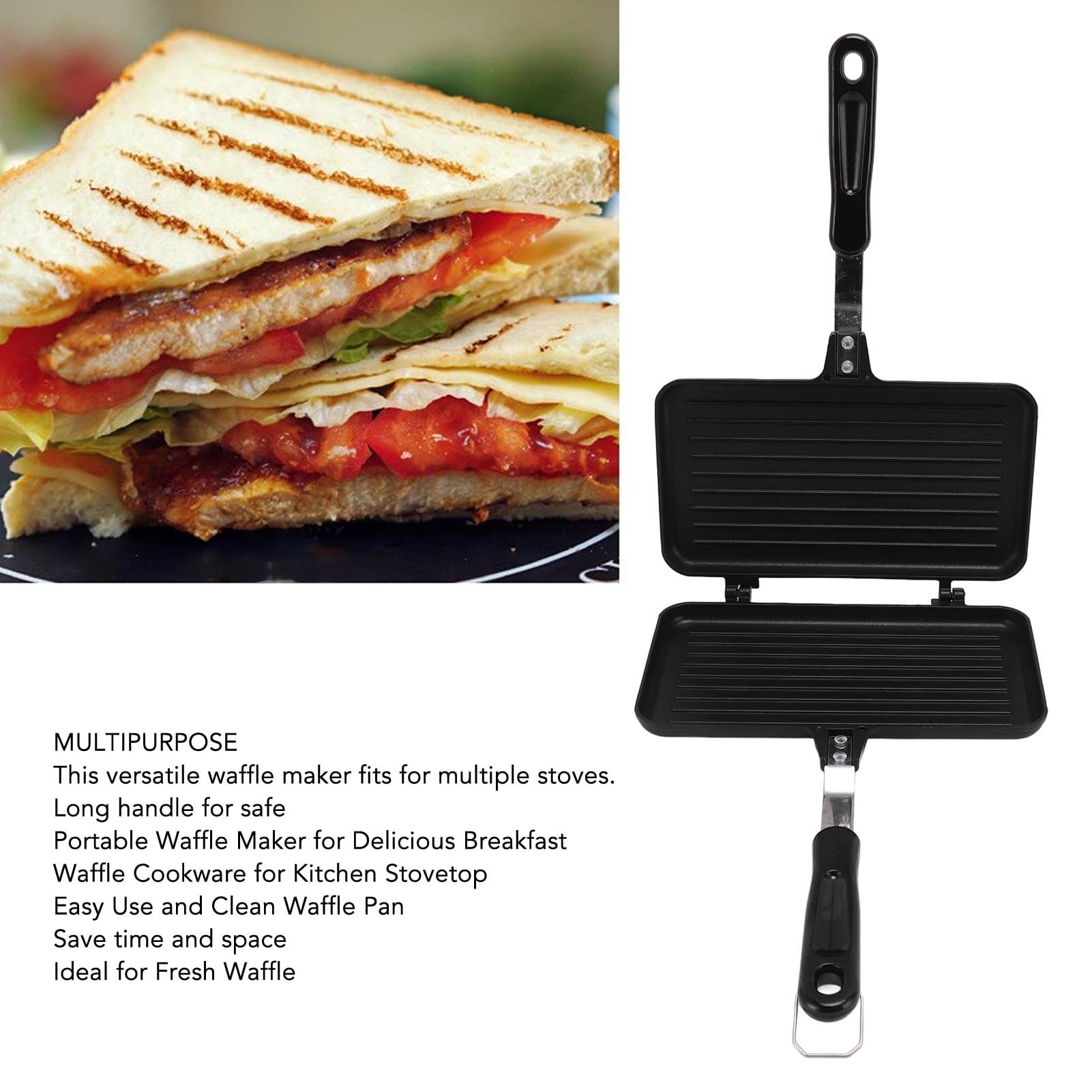 Waffle Maker, Nonstick Waffle Iron Aluminum Stovetop Waffle Iron Camping Waffle Maker Pan Portable Pancake Maker for Stovetop(B)