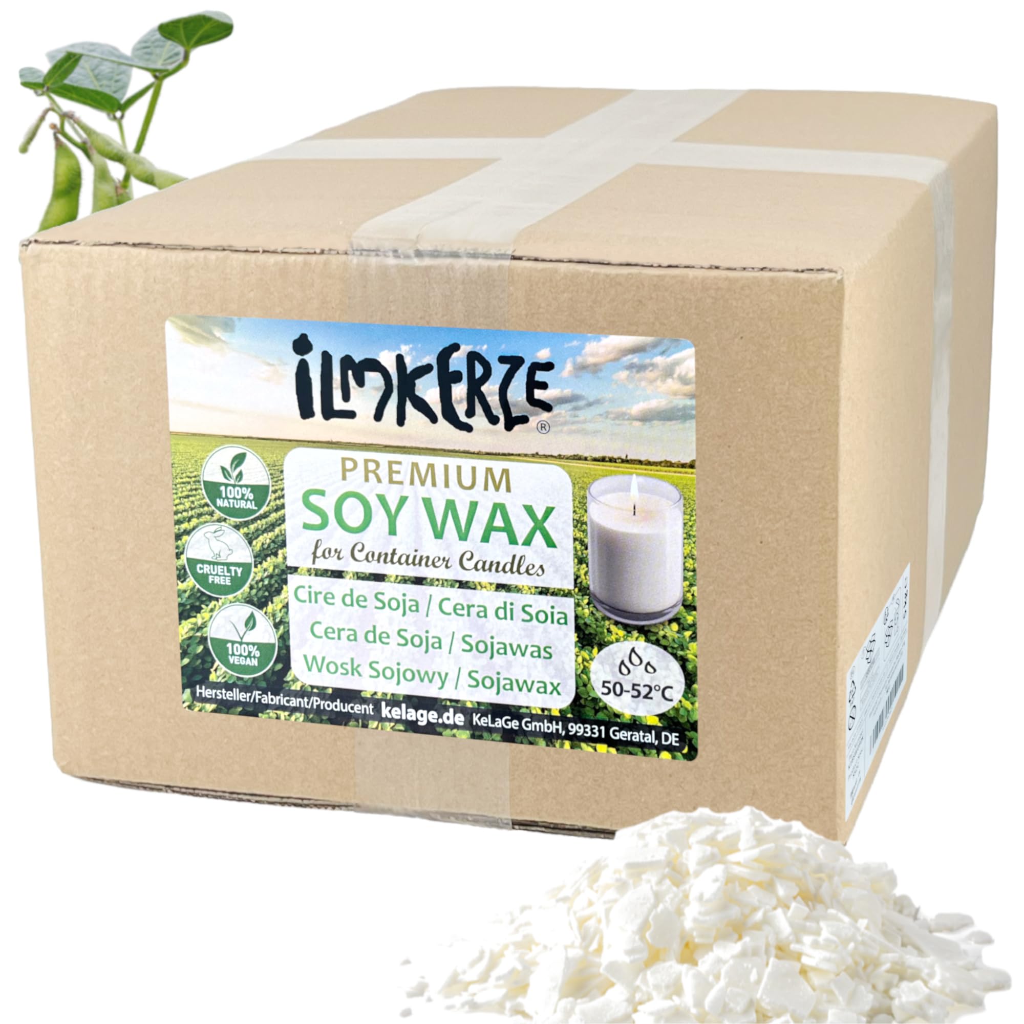 Premium Sojawachs Flocken 5 kg | natürlich | nachhaltig | palmölfrei | Kerzenwachs für DIY Kerzen in Gläsern Dosen Schalen Behältern - Größen bis 20 kg