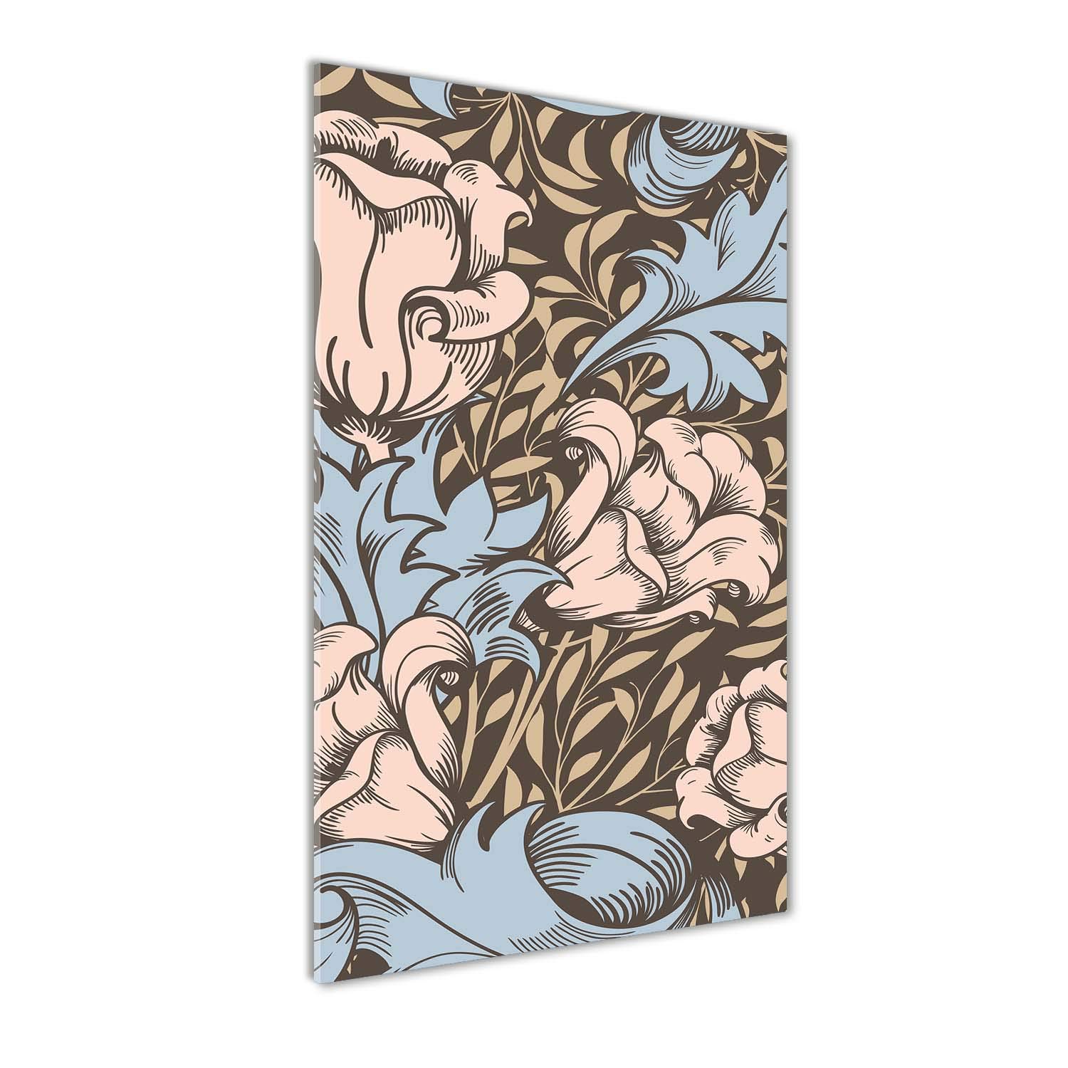 Décoration murale fleurs et feuilles tableau en verre trempé 70x140