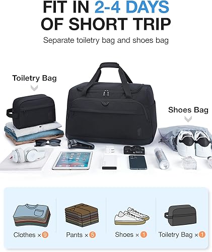 Miniatura 6 de BAGSMART - Bolsa de lona para viajes, bolsas de mano para hombre, bolsas de lona para viajar con bolsa de aseo, Negro, 38L, Viaje