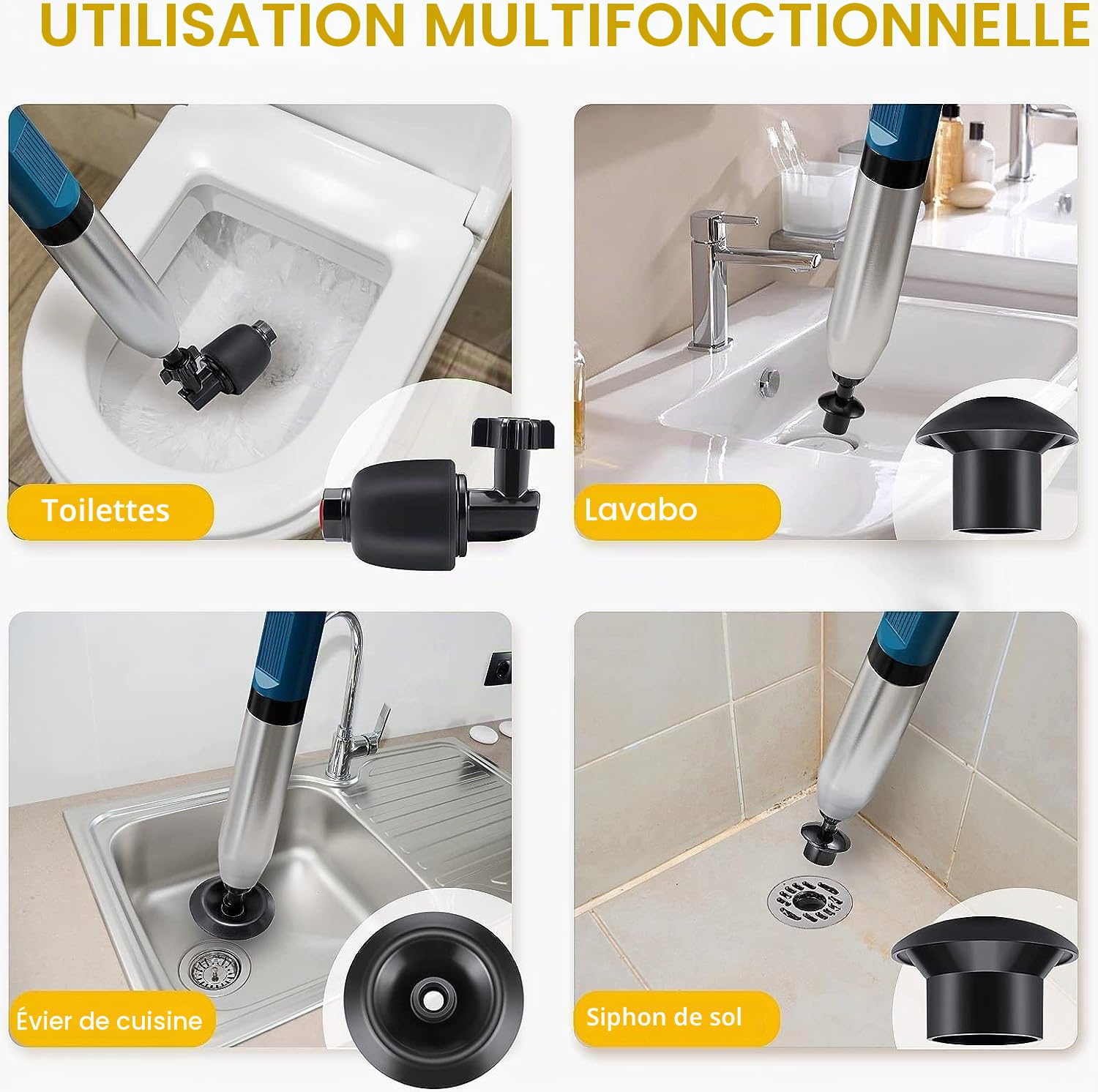 Deboucheur WC,pompe deboucheur wc,Piston de Toilette Déboucheur Evier Haute Pression Déboucheur toilette pour Déboucher les Toilettes/Lavabo/Baignoire/Drain de Sol/evier