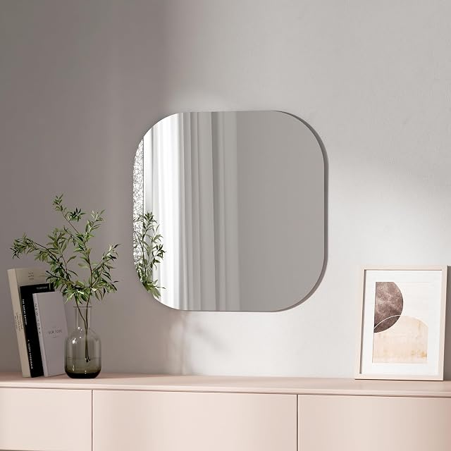 EMKE Bathroom Mirror - 500x500mm Frameless Wall Mounted Mirror, Square Mirror Thin HD Mirror for Living Room Bathroom Home Decor