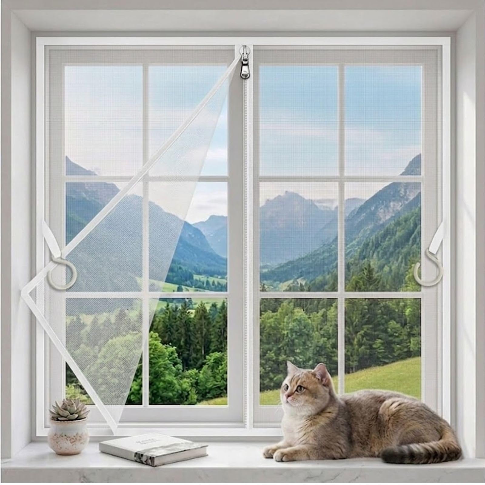 Figpmwld White Adjustable Window Screen Self-Adhesive Mosquito Mesh Reinforced Zipper Multicolor Sizes(,90X130cm)