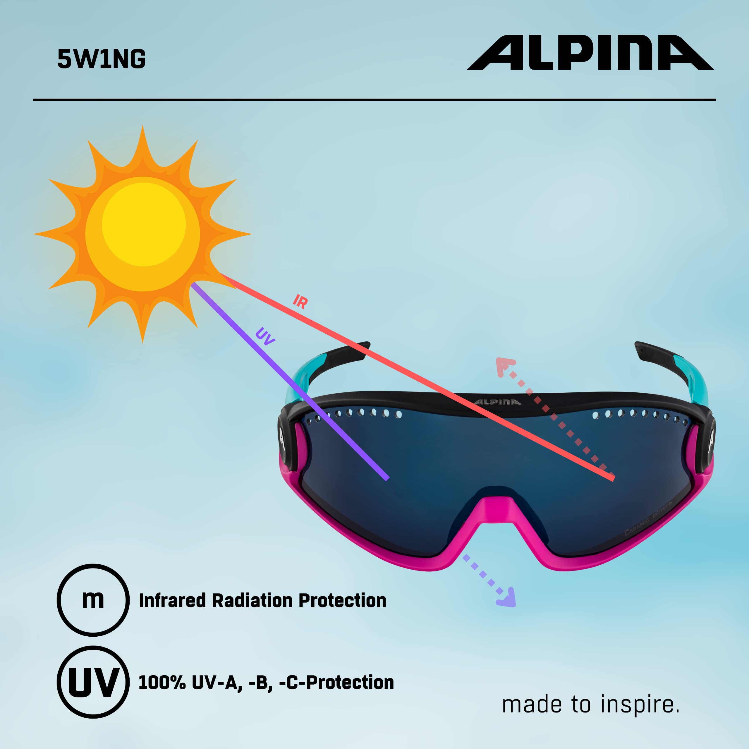 ALPINA Unisex - Dorośli, 5W1NG Okulary sportowe