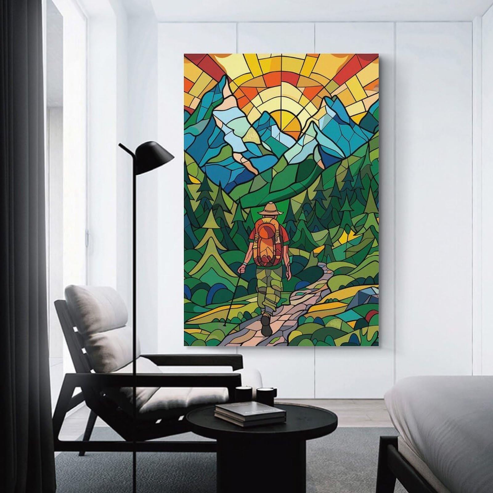 Junmoney Decorative Canvas Print Mountain Stained Glass, 08x12inch(20x30cm), for Office, Study Or Home Workspace, Decorative Artwork for Productive Spaces