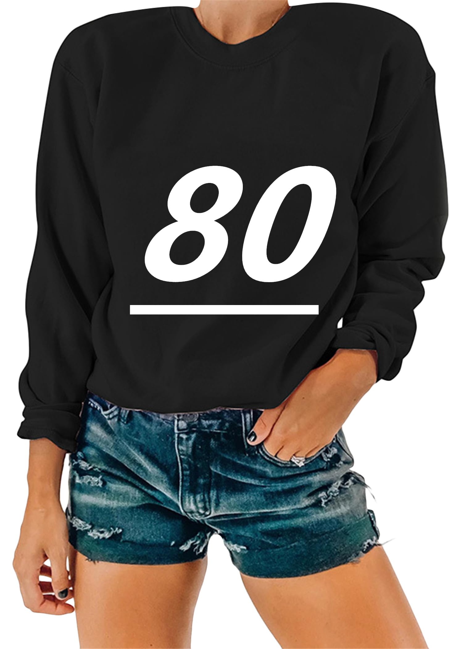 OMZIN Maglioni Donna Manica Lunga Girocollo Moda Camicia Stampata 80 Numeri Felpe Nero XL