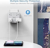 Vista 5 de TESSAN - Divisor de salida multienchufe, extensor de salida ampliamente espaciado con 4 CA, extensor de enchufe de pared con protector