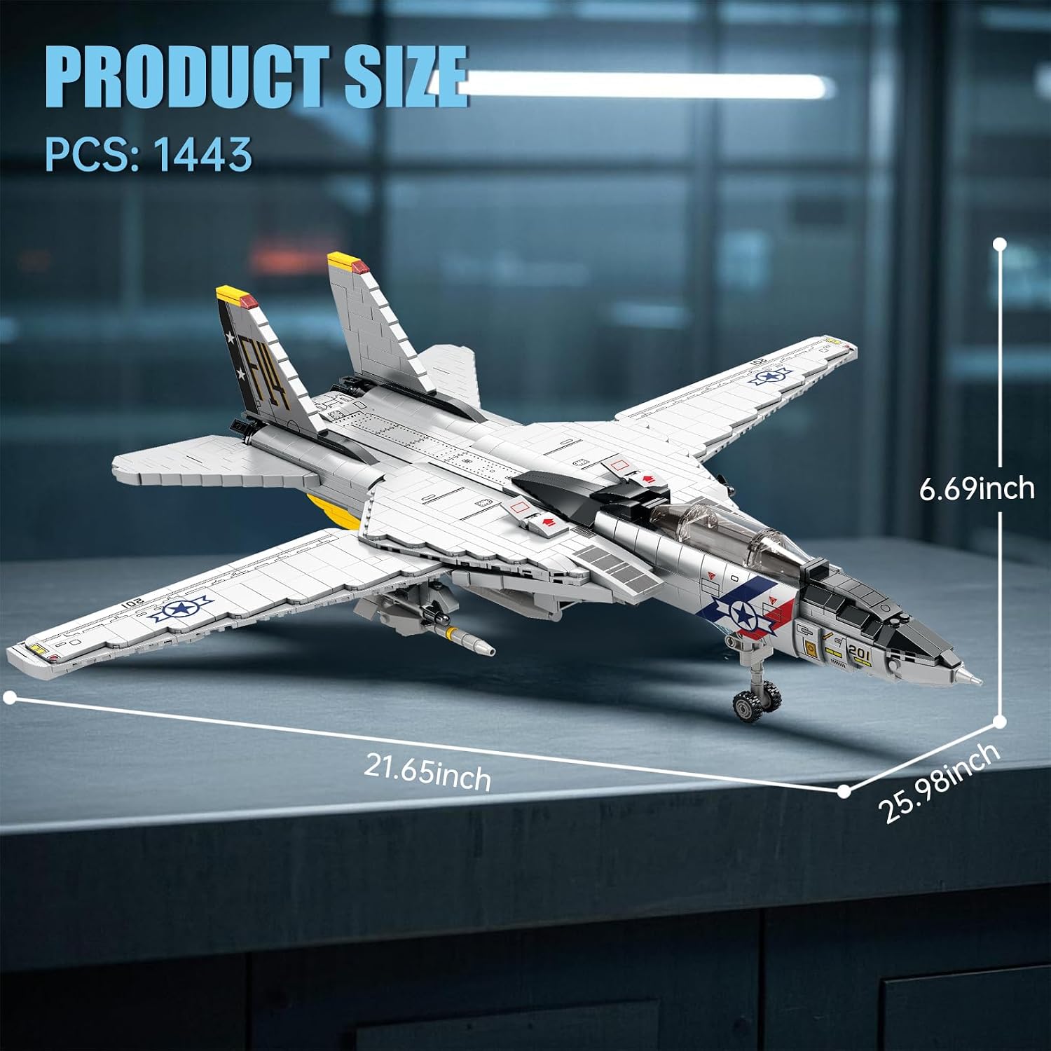 Reobrix F-14 Fighter Jet Building Set, Fighter Airplane Model Kit 33032 with Movable Wings, Military Plane Model Kit for Adults, Military Toys Ideal Gifts for Kids 14+, Men and Aviation Fans