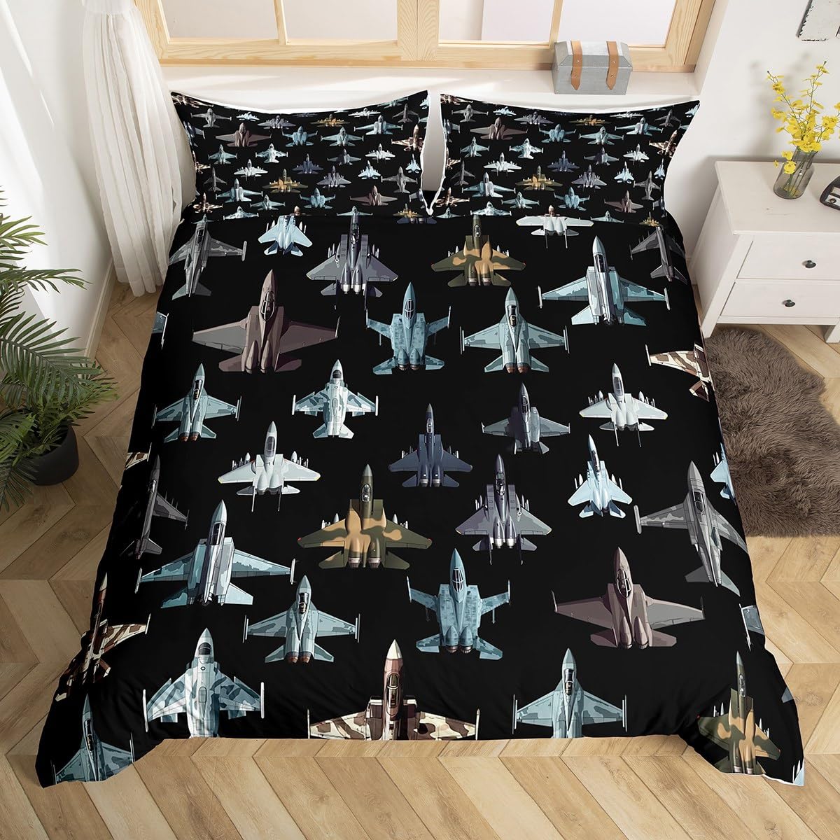 Homewish Modern Airplane Duvet Cover King