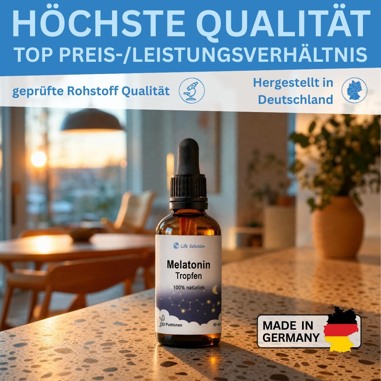 Melatonin Tropfen - 3x 50 ml - 100% Natürlich - Schlaftropfen - Entspannungstropfen - mit milden Vanillegeschmack
