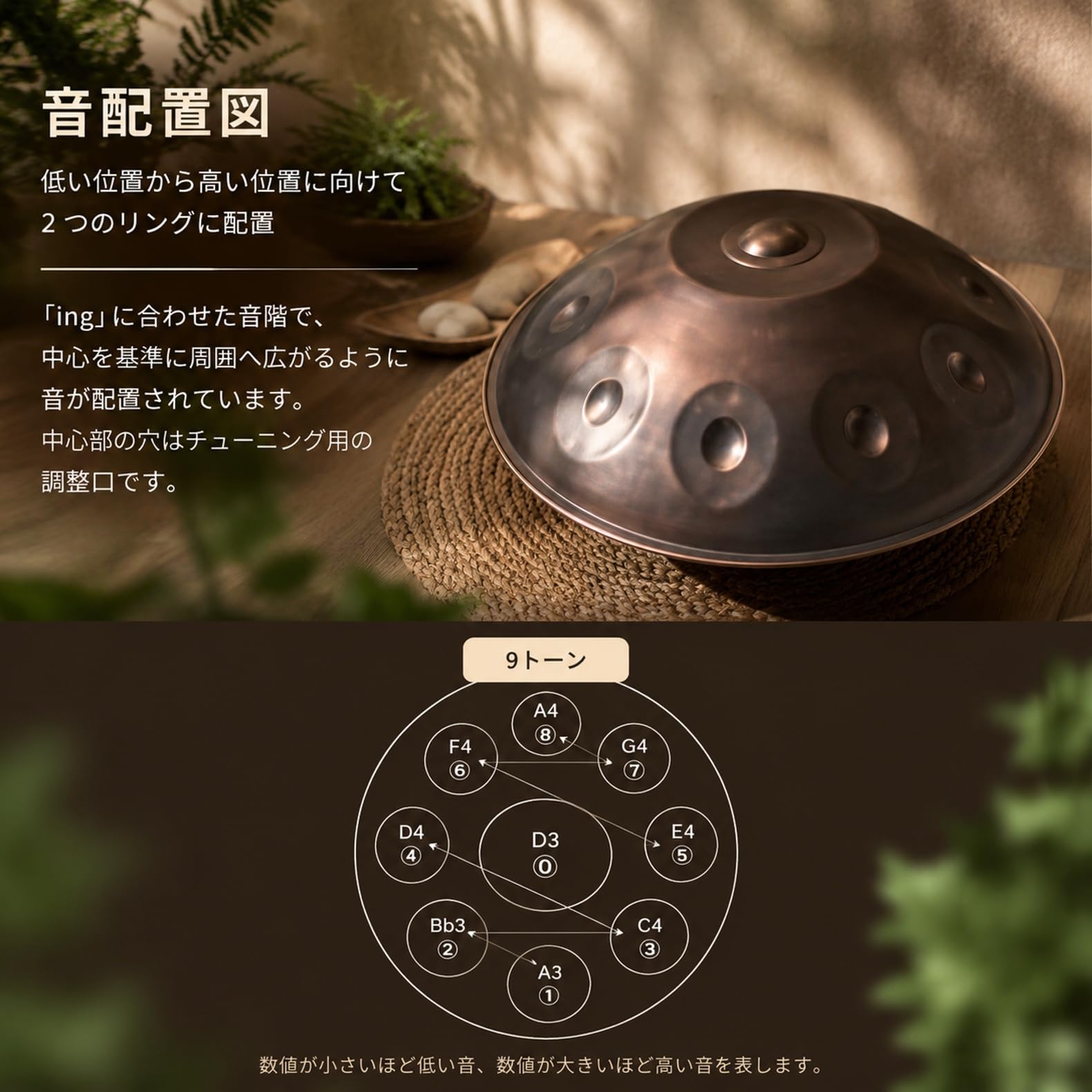 Amazon | ミニハンドパン 9音G短調 直径45cm高さ18cm ブルー 初心者