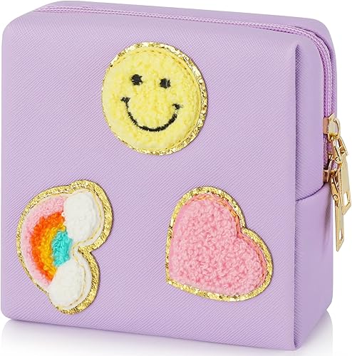 Preppy - Bolsa de periodo de parche para adolescentes y niñas mayores, bolsa de almacenamiento de servilletas sanitarias, bolsas funcionales de piel