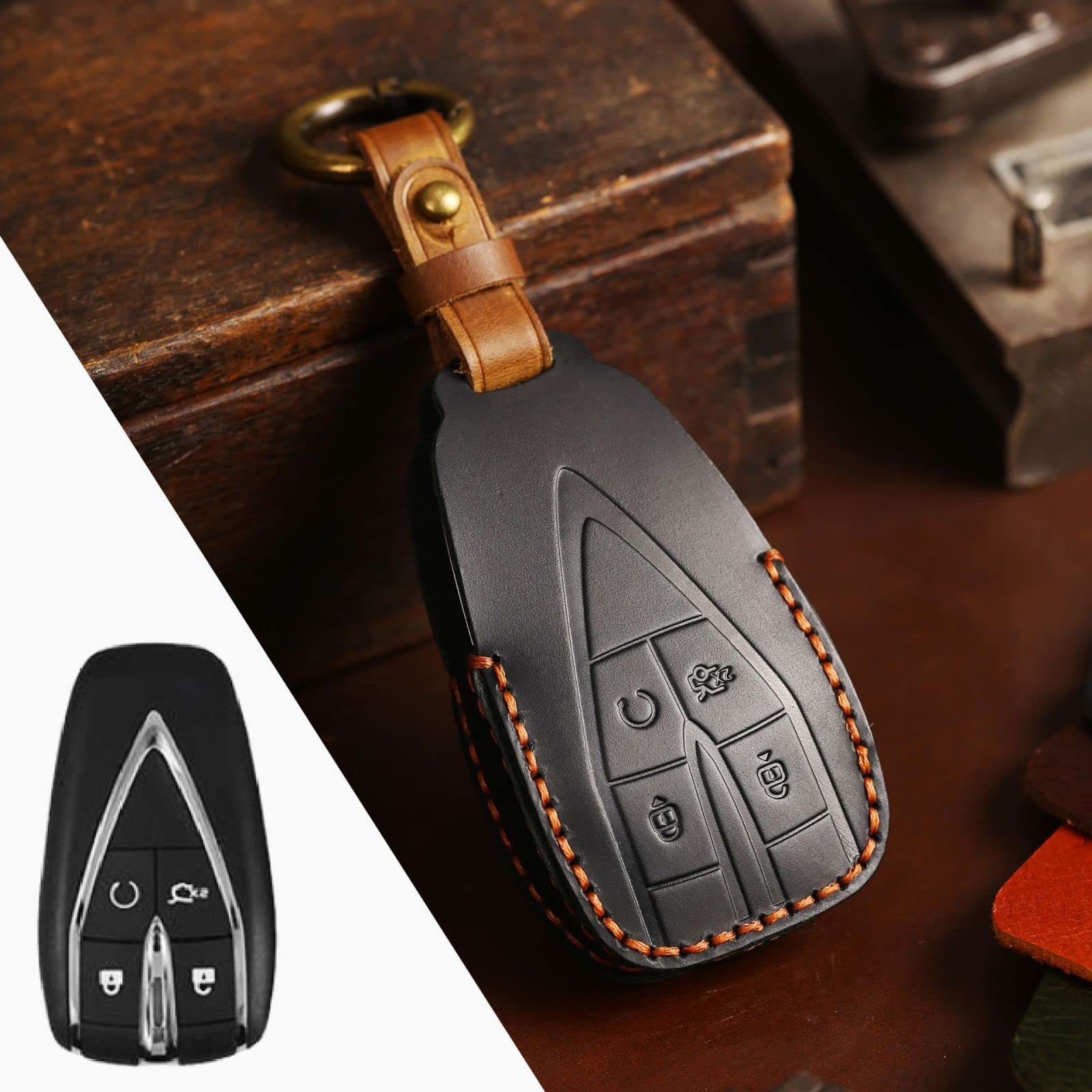 Leather Car Smart Key Case Cover for Changan Cs75plus Cs55 Eado Keyring Shell Skin Bag Fob Protector Keychain Accessories