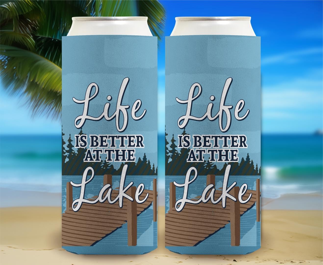Lake Rental House Accessories Life is Better at the Lake 48-Pack Ultra Slim Drink Can Coolers Party Pack