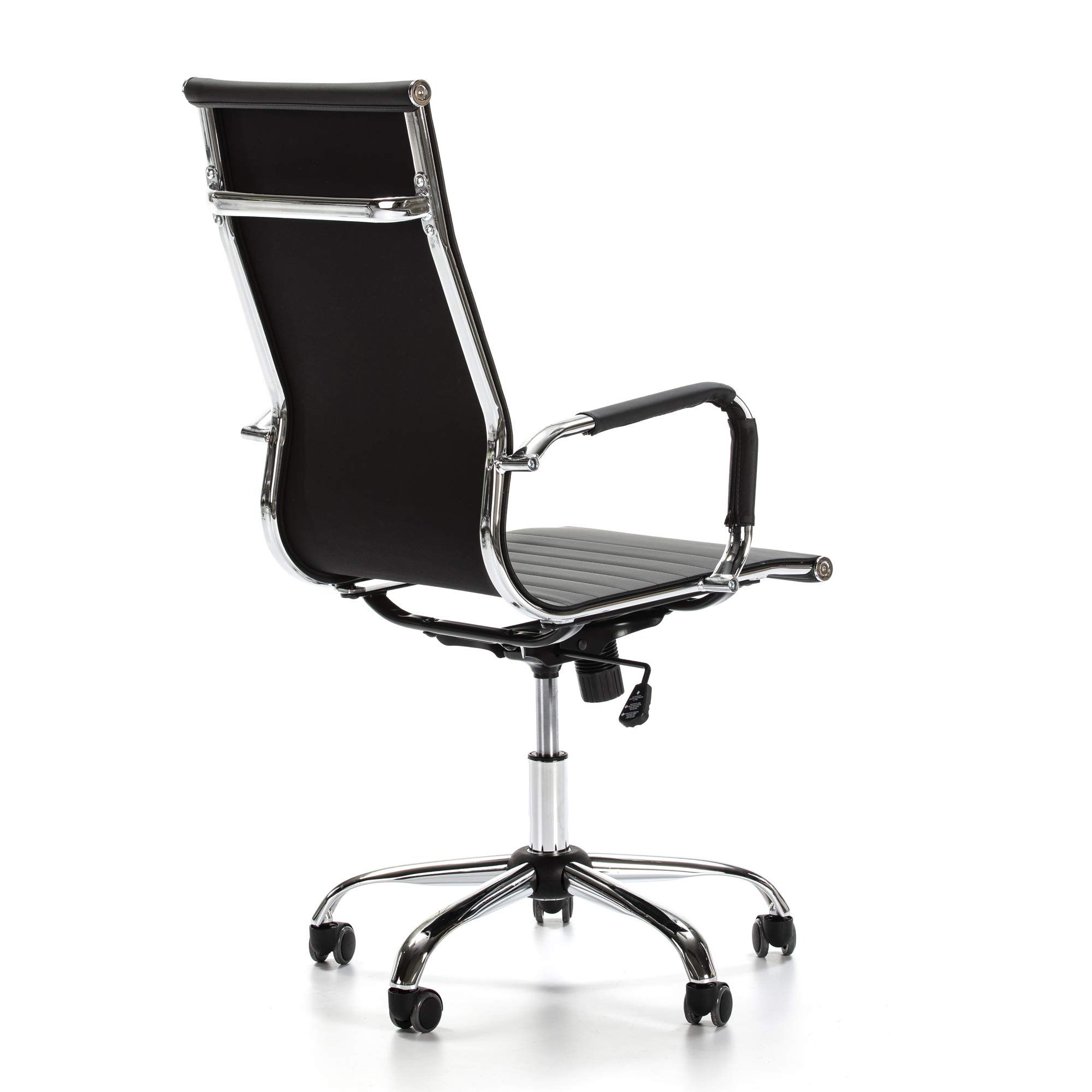 VS Venta-stock Sillón de Oficina Londres reclinable Negro, Piel sintética, Silla ejecutiva con reposacabezas y conjín engrosados, Altura Ajustable, Diseño ergonómico