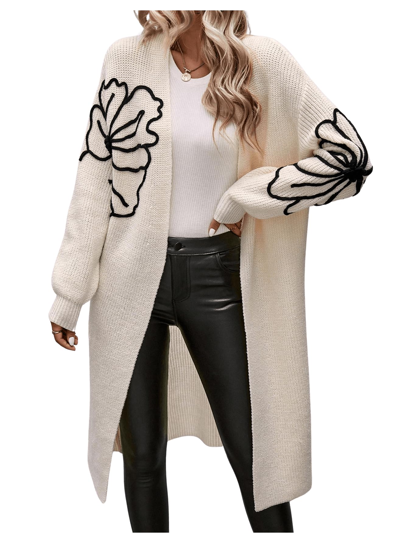 Womens Floral Long Cardigan Chunky Duster Cardigans Oversized Open Front Cozy Sweater Fall Coat
