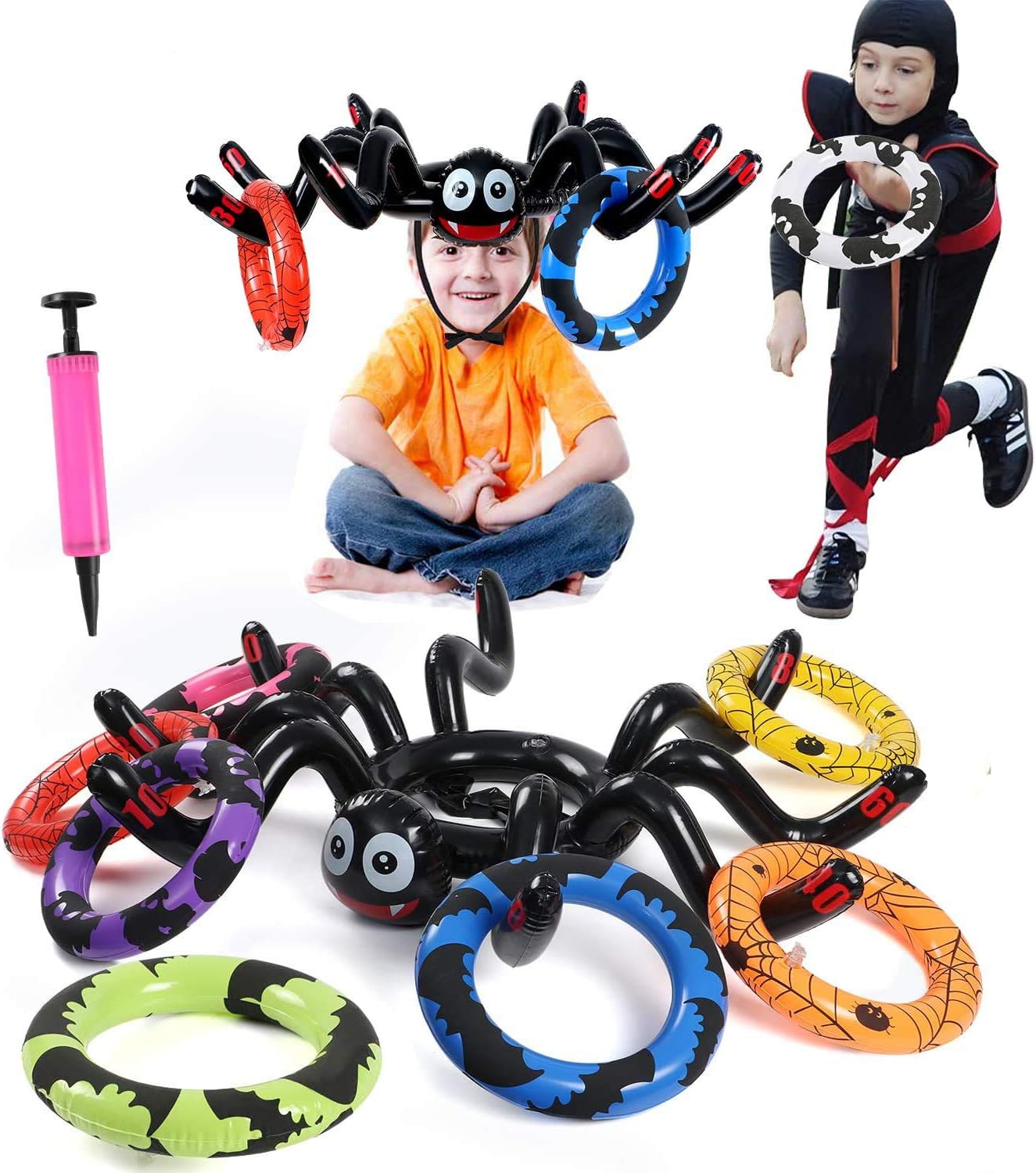 Inflatable Spider Ring Toss Game for Kids Adults Perfect for Halloween Party Favors Toys Halloween Games Indoor Outdoor Activity