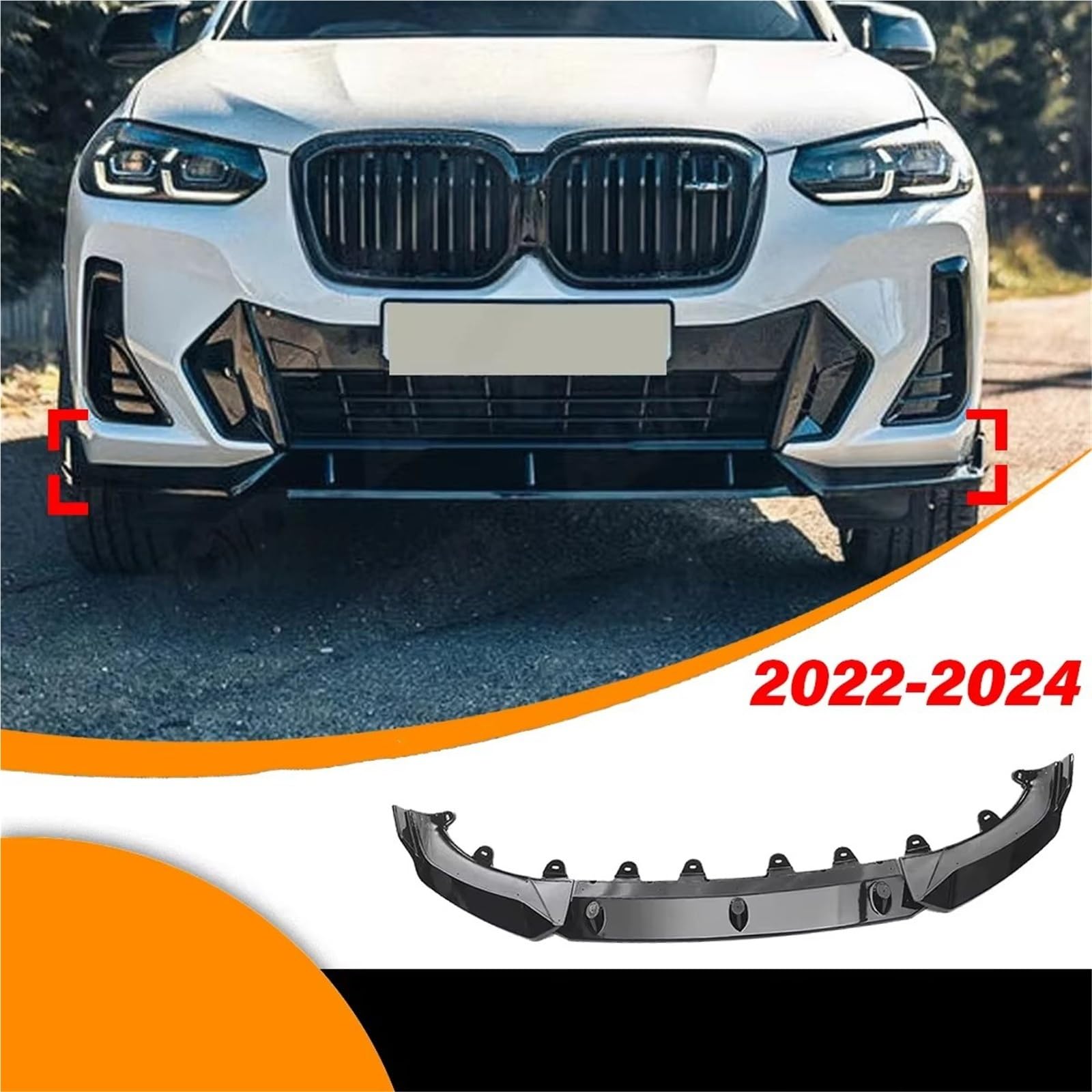 Auto Labbro Inferiore Anteriore Spoiler Per BMW Per X3 G01 Per X4 G02 IX3 M-Pack 2022 2023 2024 MP Style Paraurti Anteriore Labbro Splitter Spoiler Accessori Esterni BodyKit(Gloss Black)